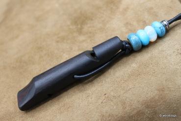 Makassar Ebenholz Doppelpfeife verdreht mit Pfeifenband