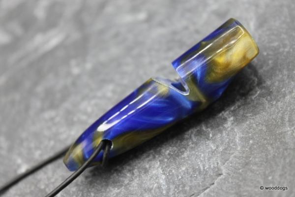 Hundepfeife mini aus Acryl blau/ gold  Nr. 1