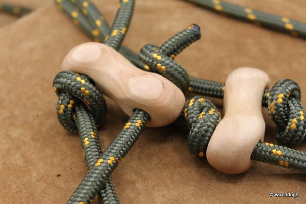 Pirschleine/ Retrieverleine aus grün/gelber Reepschnur mit Elsbeer